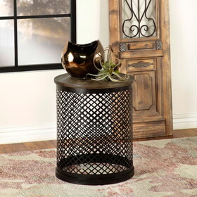 Harlequin Natural and Black Drum Base Accent Table B062P153918