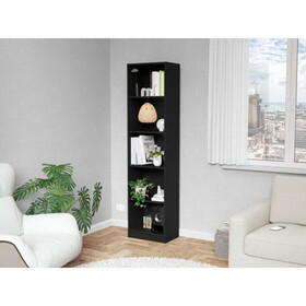 Zachary Black 5-Shelf Slim Bookcase