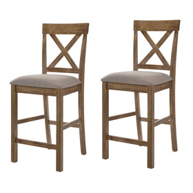 Tan and Weathered Oak Counter Height Stools with Cross Back (Set of 2) B062P181292