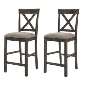 Tan and Weathered Grey Counter Height Stools with Cross Back (Set of 2) B062P181295
