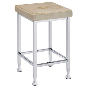 Beige and Chrome Padded Seat Counter Height Stools (Set of 2) B062P181298