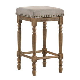 Beige and Weathered Oak Nailhead Trim Counter Height Stools (Set of 2) B062P181300