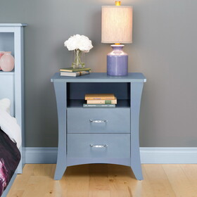 Grey Nightstand with 2 Drawers and Open Shelving B062P181339