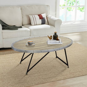 Weathered Grey Oak and Black Oval Coffee Table B062P181352