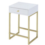 White and Brass 1-Drawer Side Table B062P181358