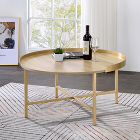 Oak and Gold Coffee Table with Tray Top B062P181359