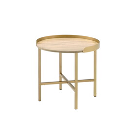 Oak and Gold End Table with Tray Top B062P181360