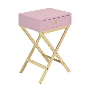 Pink and Gold 1-Drawer Rectangular Accent Table