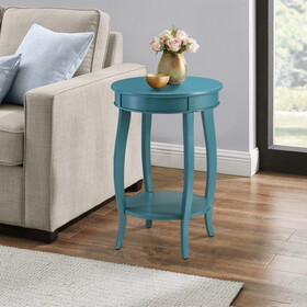 Teal Round Side Table with Bottom Shelf