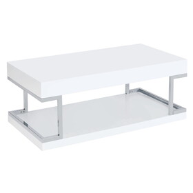 White High Gloss and Chrome Coffee Table with Bottom Shelf B062P181385