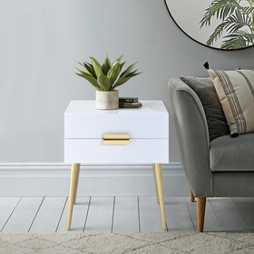 White and Gold Side Table with 2 Drawer