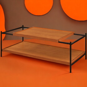 Honey Oak and Black 2-shelf Coffee Table B062P181394