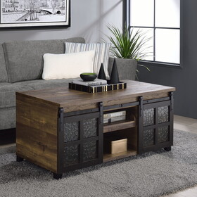 Rustic Oak and Black Coffee Table with Sliding Doors B062P181396