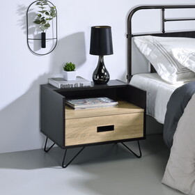 Oak and Black Nightstand with 1 Drawer B062P181411