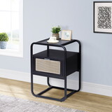 Black Accent Table with Glass Top B062P181415