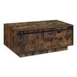 Rustic Oak Coffee Table with Sliding Barn Door B062P181423