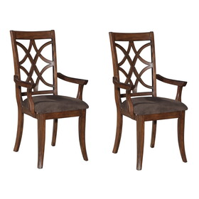 Brown and Dark Walnut Cross Back Arm Chairs (Set of 2) B062P182698