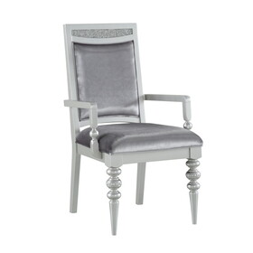 Grey and Platinum Upholstered Arm Chairs (Set of 2) B062P182703