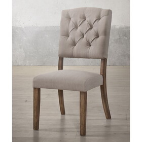 Beige and Weathered Oak Tufted Back Side Chairs (Set of 2)