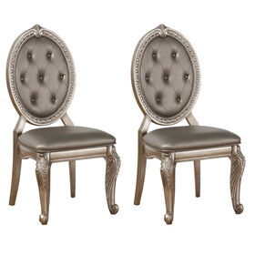 Grey and Antique Silver Tufted Back Side Chairs (Set of 2) B062P182711