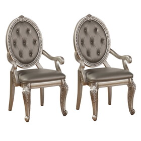 Grey and Antique Silver Tufted Back Arm Chairs (Set of 2) B062P182712