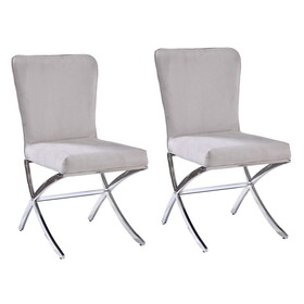 Beige and Chrome Side Chairs with Metal x Shape Legs (Set of 2) B062P182722