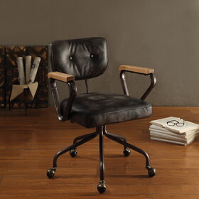 Vintage Black Swivel Office Chair with Nailhead Trim B062P182753