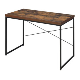 Weathered Oak and Black Writing Desk with Metal Sled Base B062P184521