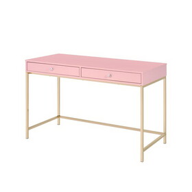 Pink High Gloss and Gold 2-drawer Writing Desk B062P184535