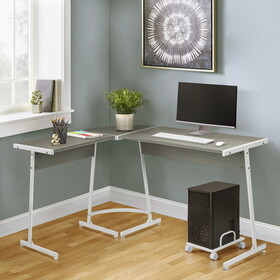 Grey and White L-shape Computer Desk B062P184544