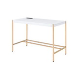 White and Gold Writing Desk with USB Ports B062P184553