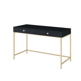 Black High Gloss and Gold 2-drawer Writing Desk B062P184559