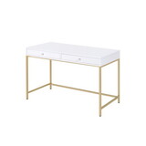 White High Gloss and Gold 2-drawer Writing Desk B062P184570