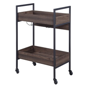 Walnut and Black Serving Cart with 2 Shelves B062P184579