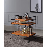 Honey Oak and Black Serving Cart with Stemware Rack B062P184582