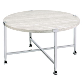 White Oak and Chrome Round Coffee Table B062P185643