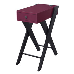 Burgundy and Black Side Table with USB Ports B062P185647