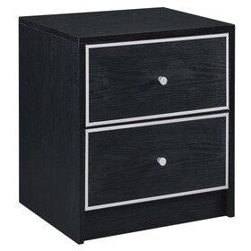 Black and Silver 2-drawer Nightstand B062P185648