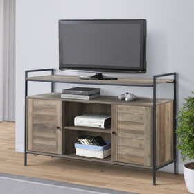 Rustic Oak and Black TV Stand with 2 Doors, B062P185657