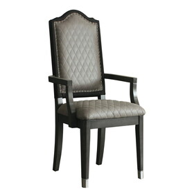 Two Tone Grey and Charcoal Upholstered Back Arm Chairs (Set of 2) B062P185659