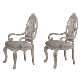 Beige and Antique White Arm Chair with Button Tufted (Set of 2) B062P185674