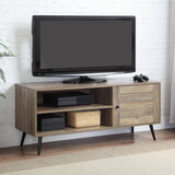 Rustic Oak and Black TV Stand with Open Shelving B062P185676