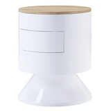 White High Gloss and Natural 1-drawer Drum Nightstand B062P185684