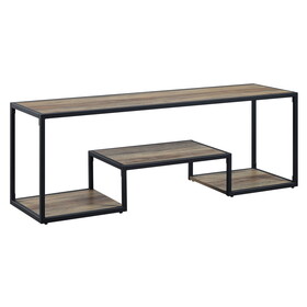 Rustic Oak and Black TV Stand with 3 Shelves B062P185688