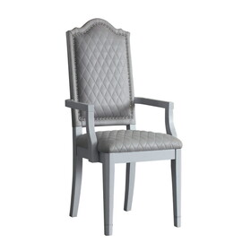 Two Tone Grey and Pearl Grey Upholstered Back Arm Chairs (Set of 2) B062P185700