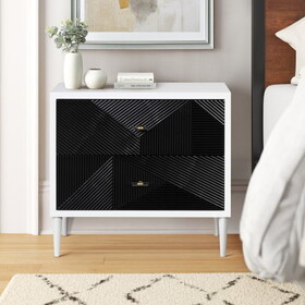 White and Black Accent Nightstand with 2 Drawers B062P185704