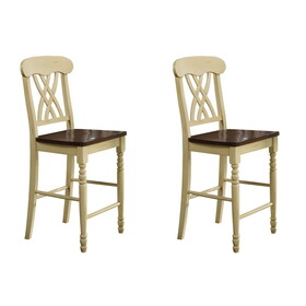 Buttermilk and Oak Cross Back Counter Height Stools (Set of 2) B062P185705