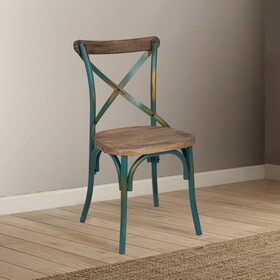 Antique Turquoise and Antique Oak Cross Back Side Chair B062P185718