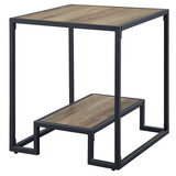 Rustic Oak and Black End Table with Open Shelf B062P185723