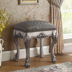 Grey and Vintage Bone White Vanity Stool with Tufted Seat B062P186401